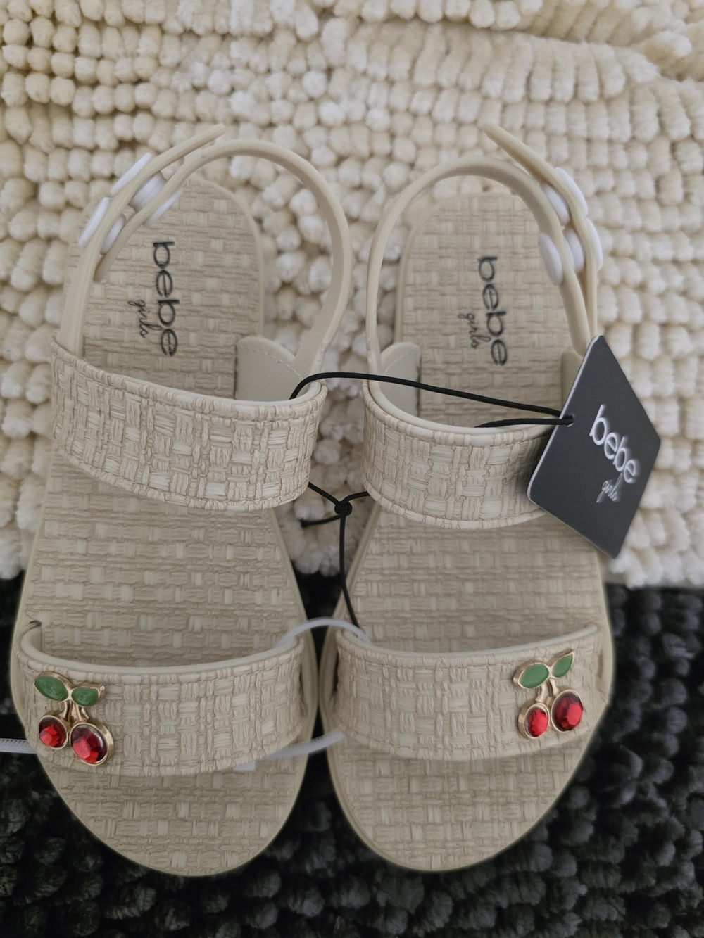 bebe Girls Beige Cherry-Embellished Sandals
